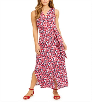 Charter Club Women's Tie Waist Maxi Dress Red Size XX-Large