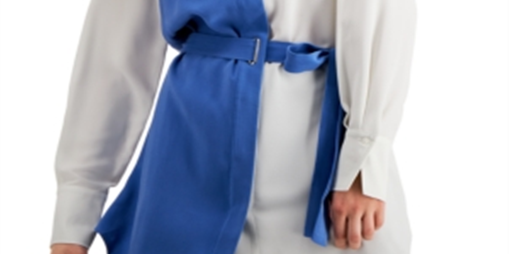 Blusa feminina Alfani de manga comprida com botões, azul, tamanho grande