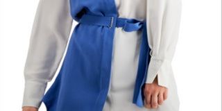 Blusa feminina Alfani de manga comprida com botões, azul, tamanho grande