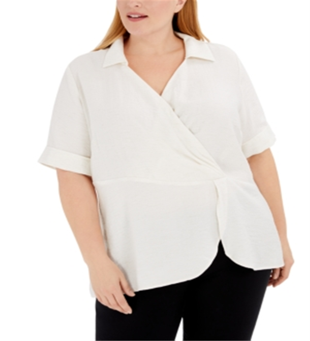 Blusa Alfani Feminina Plus Drape Surplice Branca Tamanho 3X