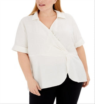 Alfani Women's Plus Drape Surplice Top White Size 3X