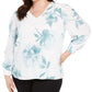 Blusa feminina Alfani floral de manga comprida com decote em V, branca, tamanho 3X