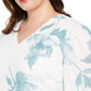Blusa feminina Alfani floral de manga comprida com decote em V, branca, tamanho 3X