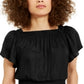 Blusa feminina de malha com mangas esvoaçantes e bainha estilo bata INC International Concepts, preta, tamanho pequeno
