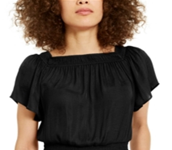 Blusa feminina de malha com mangas esvoaçantes e bainha estilo bata INC International Concepts, preta, tamanho pequeno