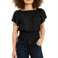 Blusa feminina de malha com mangas esvoaçantes e bainha estilo bata INC International Concepts, preta, tamanho pequeno