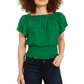 Blusa feminina com decote canoa e manga curta franzida da INC International Concepts, verde, tamanho médio