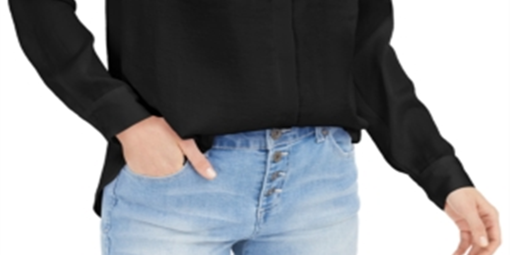 Camisa utilitária de cetim feminina INC International Concepts, preta, tamanho X-S