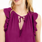 INC International Concepts Top feminino com babados e amarração frontal, manga curta, gola V, roxo, tamanho médio