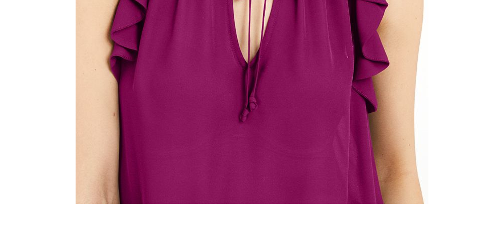 INC International Concepts Top feminino com babados e amarração frontal, manga curta, gola V, roxo, tamanho médio