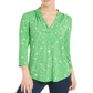 Charter Club Blusa feminina com estampa floral, plissada, decote em V, manga 3/4, verde, tamanho pequeno