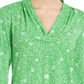 Charter Club Blusa feminina com estampa floral, plissada, decote em V, manga 3/4, verde, tamanho pequeno