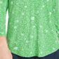 Charter Club Blusa feminina com estampa floral, plissada, decote em V, manga 3/4, verde, tamanho pequeno