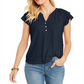 Blusa feminina com babados e decote dividido, azul, tamanho P