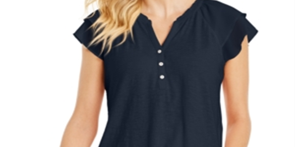 Blusa feminina com babados e decote dividido, azul, tamanho P