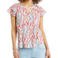 Blusa feminina estampada com decote aberto e manga curta, tamanho pequeno, estilo &amp; co