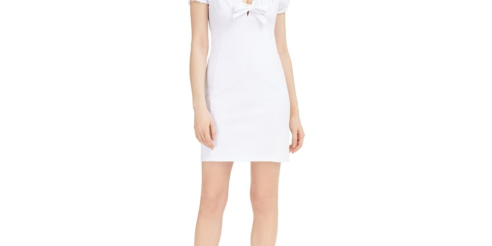 Vestido curto feminino Bar III com decote ombro a ombro e amarração frontal, branco, tamanho XX-G