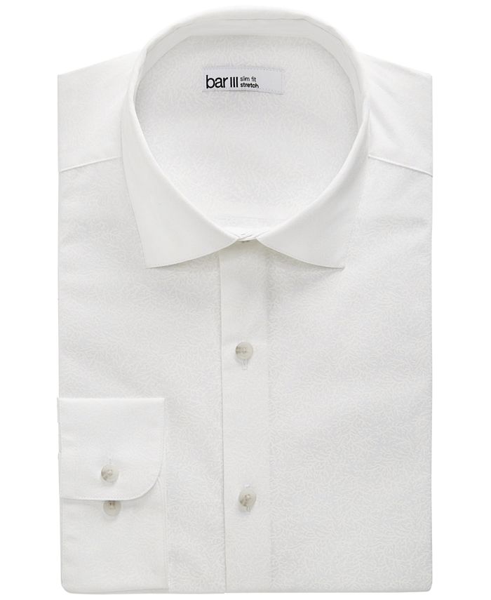 Camisa social masculina Bar III de algodão orgânico com estampa coral em tons de tom, corte slim, branca, tamanho médio