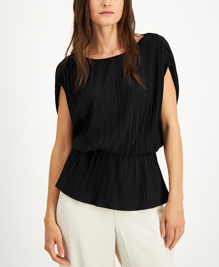 Blusa texturizada franzida feminina Alfani, preta, tamanho GG