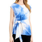 Blusa feminina Alfani com amarração lateral e manga curta, gola redonda, tamanho G