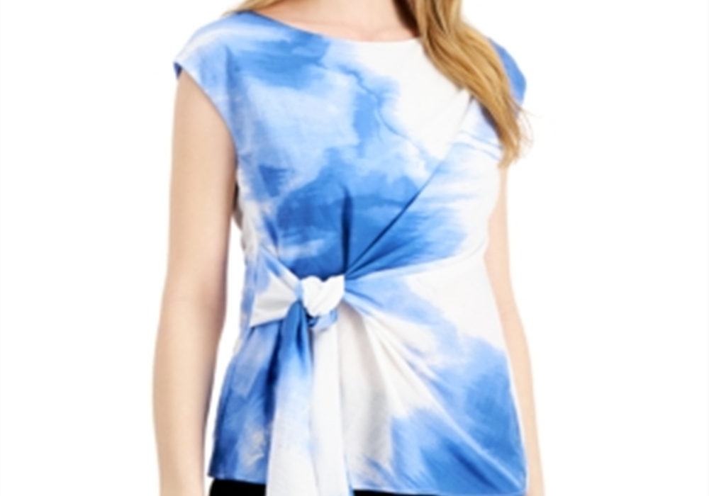Blusa feminina Alfani com amarração lateral e manga curta, gola redonda, tamanho G