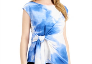 Blusa feminina Alfani com amarração lateral e manga curta, gola redonda, tamanho G