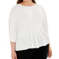 Blusa feminina Alfani plissada com manga dolman, branca, tamanho 3X