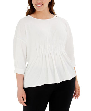 Blusa feminina Alfani plissada com manga dolman, branca, tamanho 3X