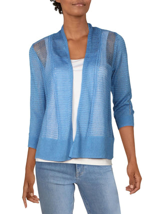 Cardigan Alfani Feminino de Linho Misto com Frente Aberta e Pontos Mistos, Azul, Tamanho Pequeno