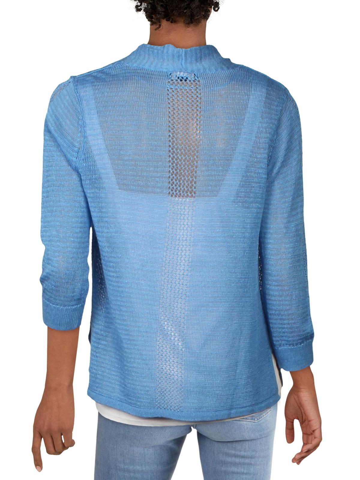 Cardigan Alfani Feminino de Linho Misto com Frente Aberta e Pontos Mistos, Azul, Tamanho Pequeno