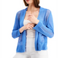 Cardigan Alfani Feminino de Linho Misto com Frente Aberta e Pontos Mistos, Azul, Tamanho Pequeno