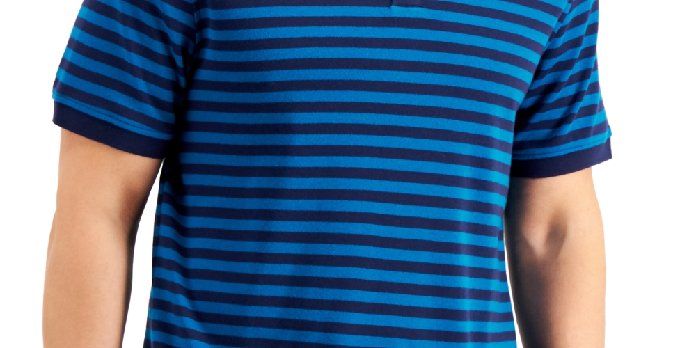 Camiseta polo elástica listrada com intertravamento e ajuste clássico masculina Club Room, azul, tamanho pequeno