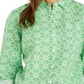 Charter Club Blusa feminina estampada com botões frontais e mangas bufantes, tamanho pequeno, verde, extrapequeno
