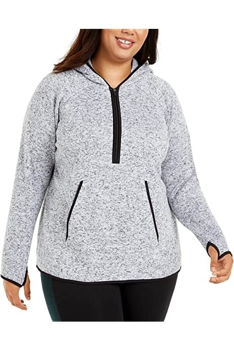 Blusa túnica feminina com capuz e decote em V Ideology, cinza, tamanho 1X