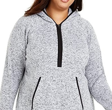 Blusa túnica feminina com capuz e decote em V Ideology, cinza, tamanho 1X