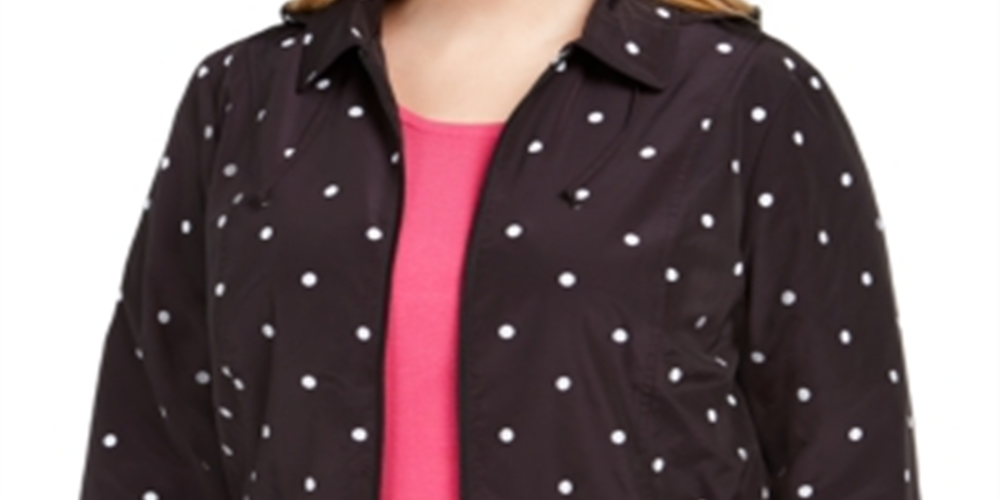 Jaqueta anoraque feminina com estampa de bolinhas e capuz Charter Club, preta, tamanho 4X