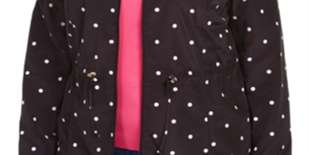 Jaqueta anoraque feminina com estampa de bolinhas e capuz Charter Club, preta, tamanho 4X