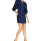 Vestido curto floral feminino INC International Concepts com manga 3/4 e decote em V, azul, tamanho 6