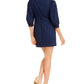 Vestido curto floral feminino INC International Concepts com manga 3/4 e decote em V, azul, tamanho 6