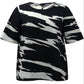 Camiseta feminina Alfani com estampa abstrata e manga curta, preta, tamanho médio