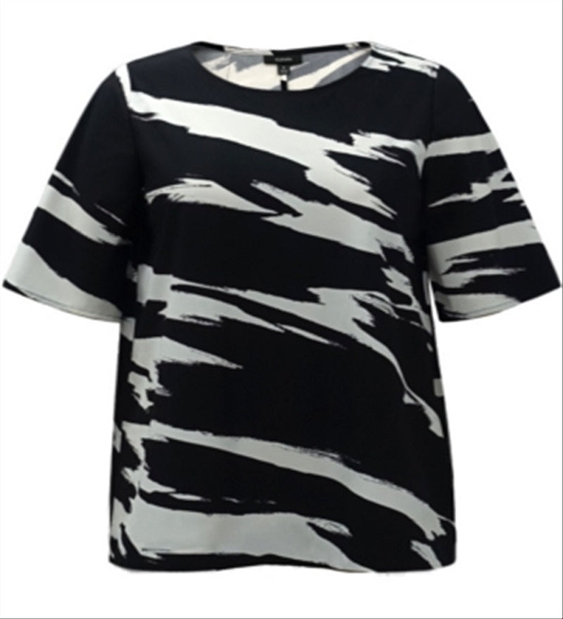 Camiseta feminina Alfani com estampa abstrata e manga curta, preta, tamanho médio