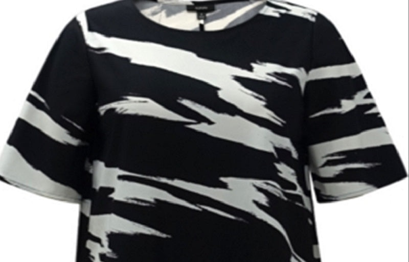 Camiseta feminina Alfani com estampa abstrata e manga curta, preta, tamanho médio