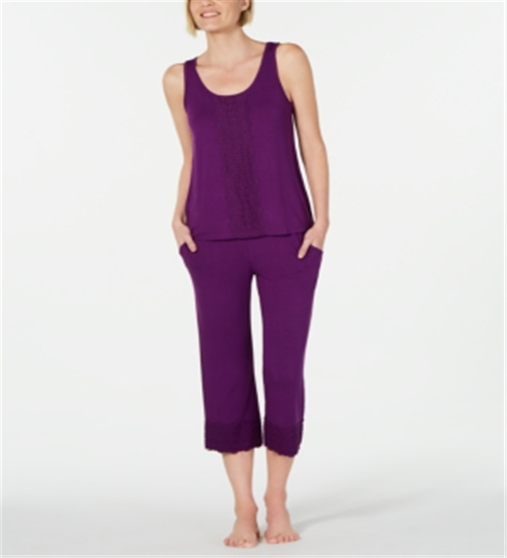 Conjunto de pijama feminino Charter Club com acabamento em renda, blusa e calcinha, roxo, tamanho médio