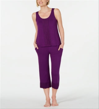 Conjunto de pijama feminino Charter Club com acabamento em renda, blusa e calcinha, roxo, tamanho médio