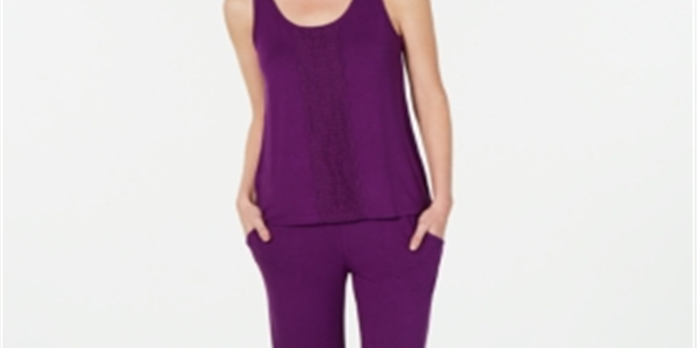 Conjunto de pijama feminino Charter Club com acabamento em renda, blusa e calcinha, roxo, tamanho médio