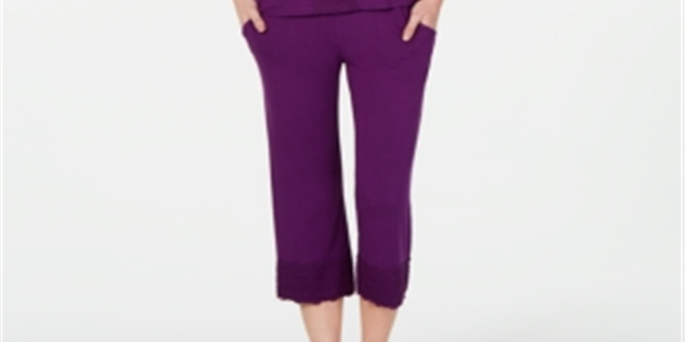 Conjunto de pijama feminino Charter Club com acabamento em renda, blusa e calcinha, roxo, tamanho médio