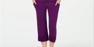 Conjunto de pijama feminino Charter Club com acabamento em renda, blusa e calcinha, roxo, tamanho médio