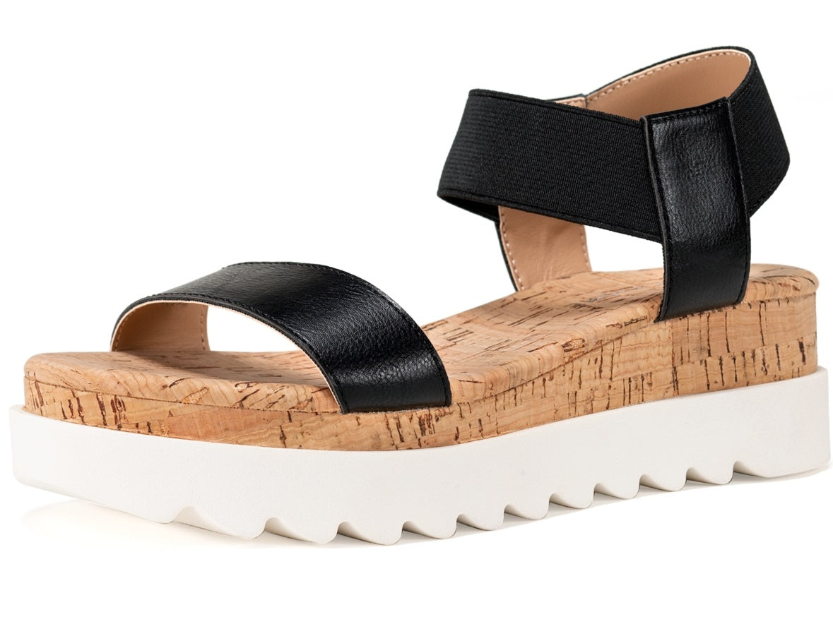 Sandálias femininas Melanyy Wedge Sun + Stone, pretas, tamanho 7,5 M