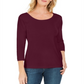 Karen Scott Blusa feminina de algodão com manga 3/4, vinho, tamanho extragrande