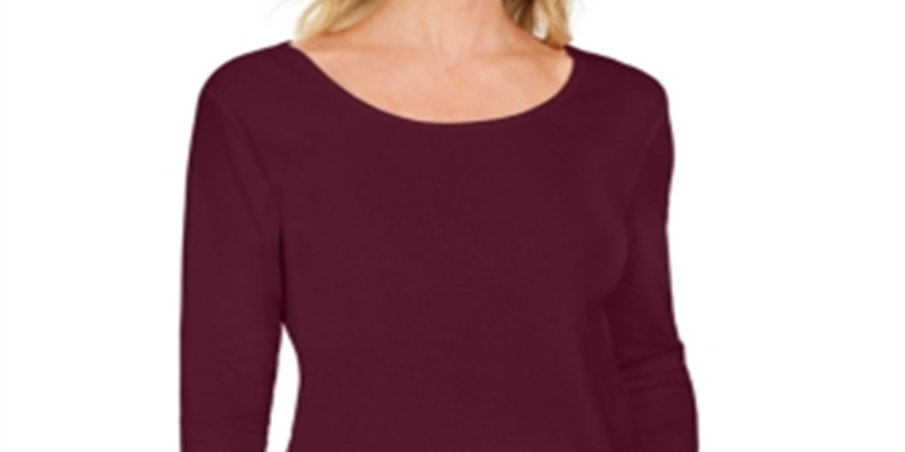 Karen Scott Blusa feminina de algodão com manga 3/4, vinho, tamanho extragrande